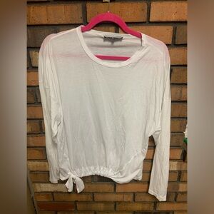 7 For All Mankind White Long Sleeve Women's Tie Front Top
